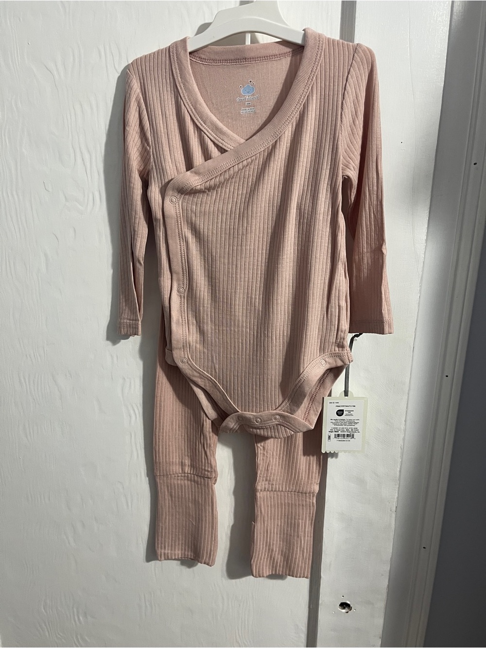 cloud island Ribbed Wrap-Front Baby Bodysuit & Pants Set - Dusty Pink